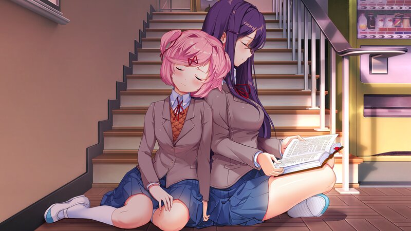 Two Girls Sitting on Stairs