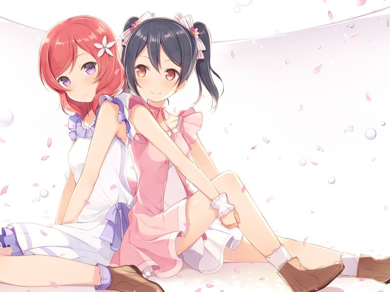 Two Girls Sitting — Pink, Peaceful