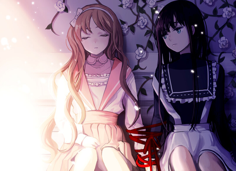 Two Girls Sitting — Purple
