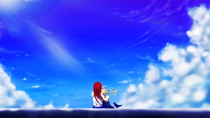Two Girls Sitting Together — Blue, Serene, Afternoon