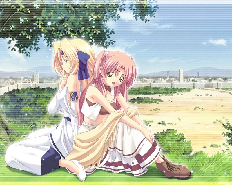 Two Girls Sitting Together — Green