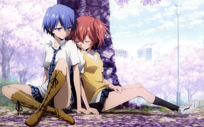 Two Girls Sitting Together — Purple