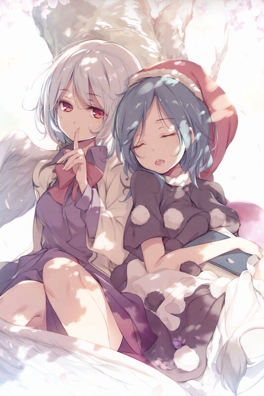 Two Girls Sitting Together — White, Serene