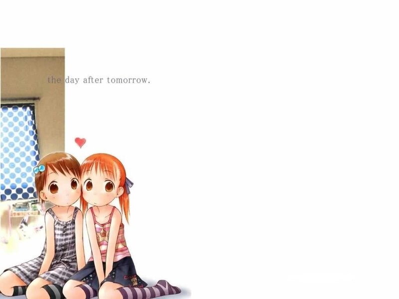 Two Girls Sitting Together — White, Sweet