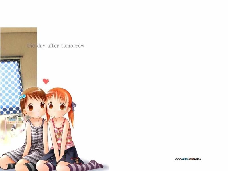 Two Girls Sitting Together — White