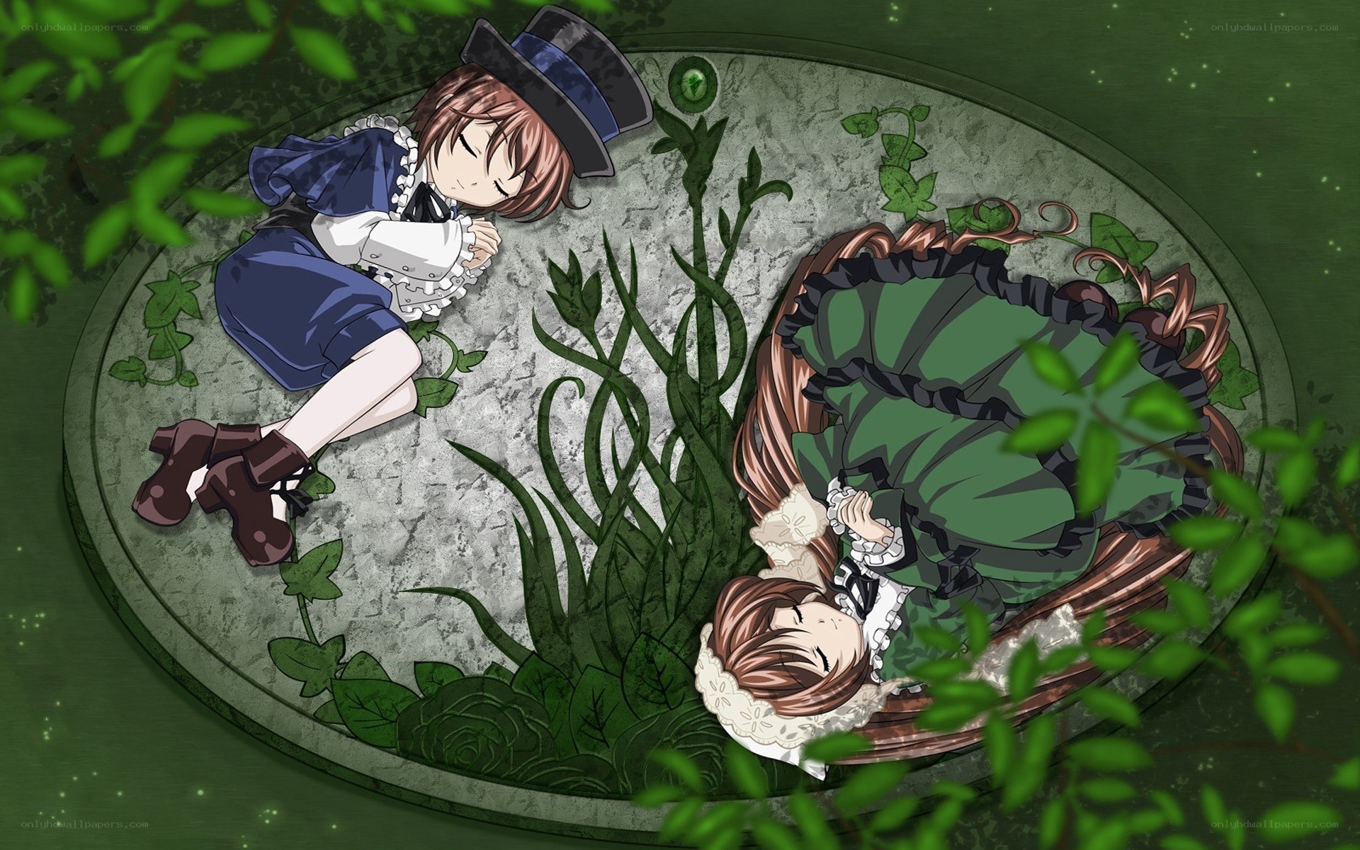 Two girls sleeping in a garden