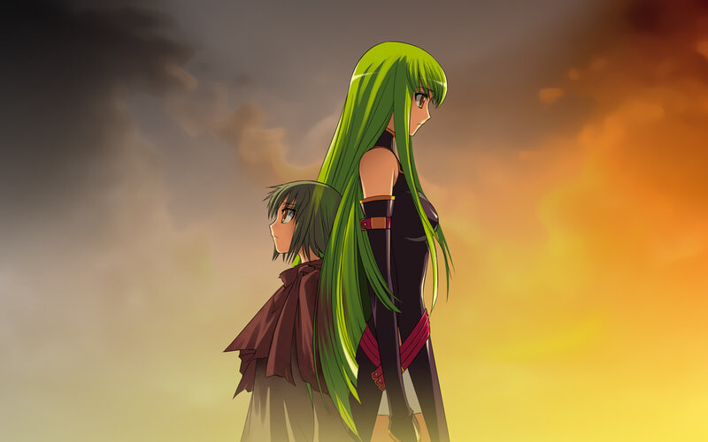 Two girls stand against a fiery sky