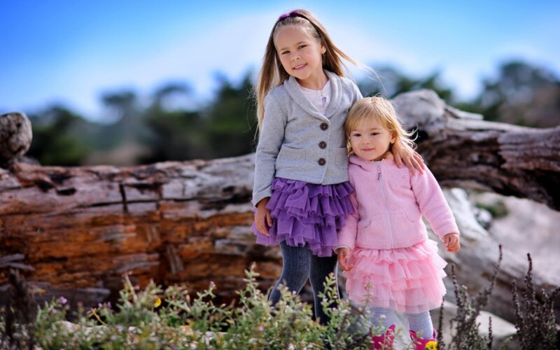 Two Girls Standing — Blue