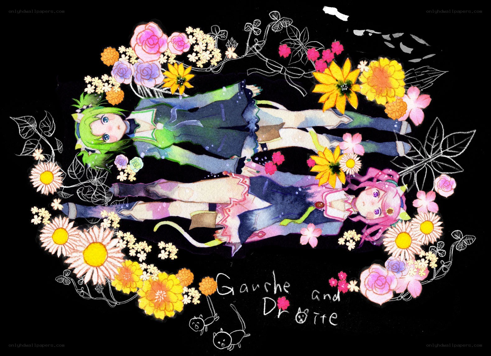 Two girls surrounded by flowers