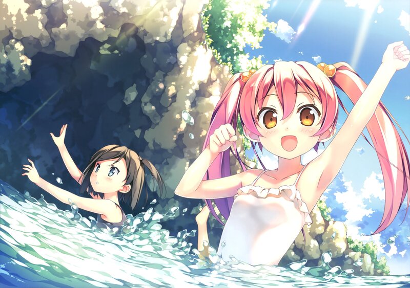 Two Girls Swimming — Blue, Playful