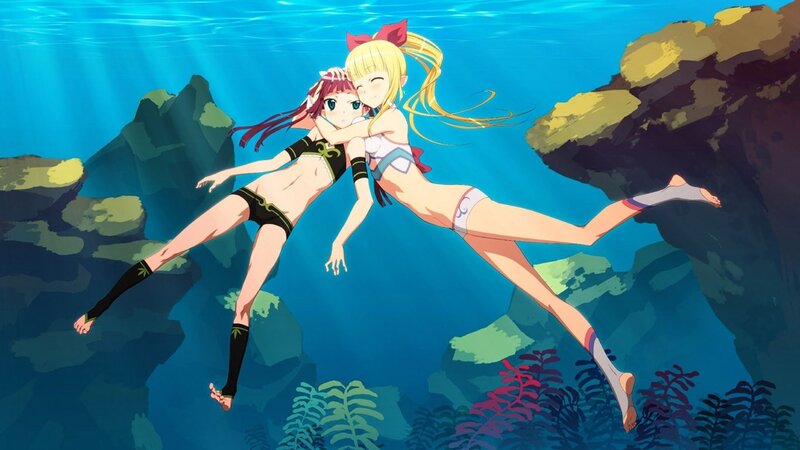 two girls swimming underwater