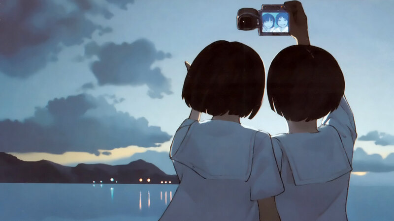 Two Girls Taking a Photo — Blue