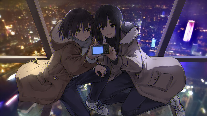 Two Girls Taking a Photo — Purple