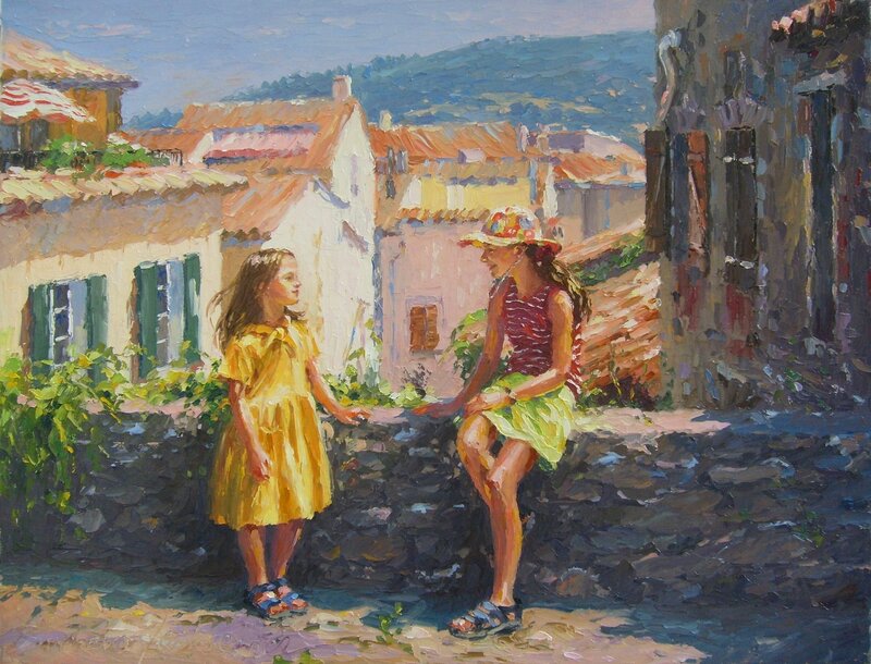 Two Girls Talking — Yellow