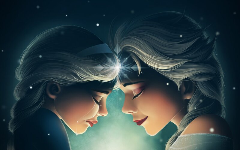 Two Girls Touching Foreheads — Blue