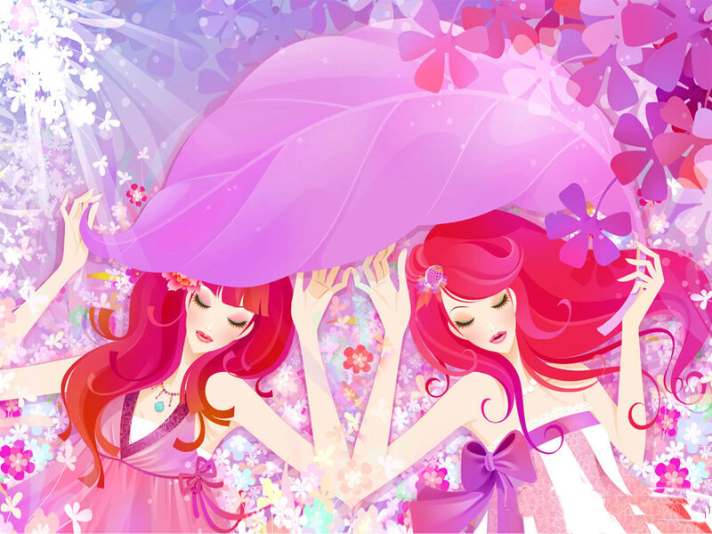 two girls under a flower