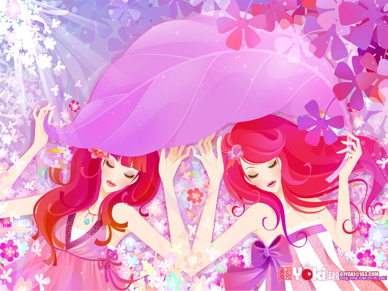 Two Girls under a Leaf