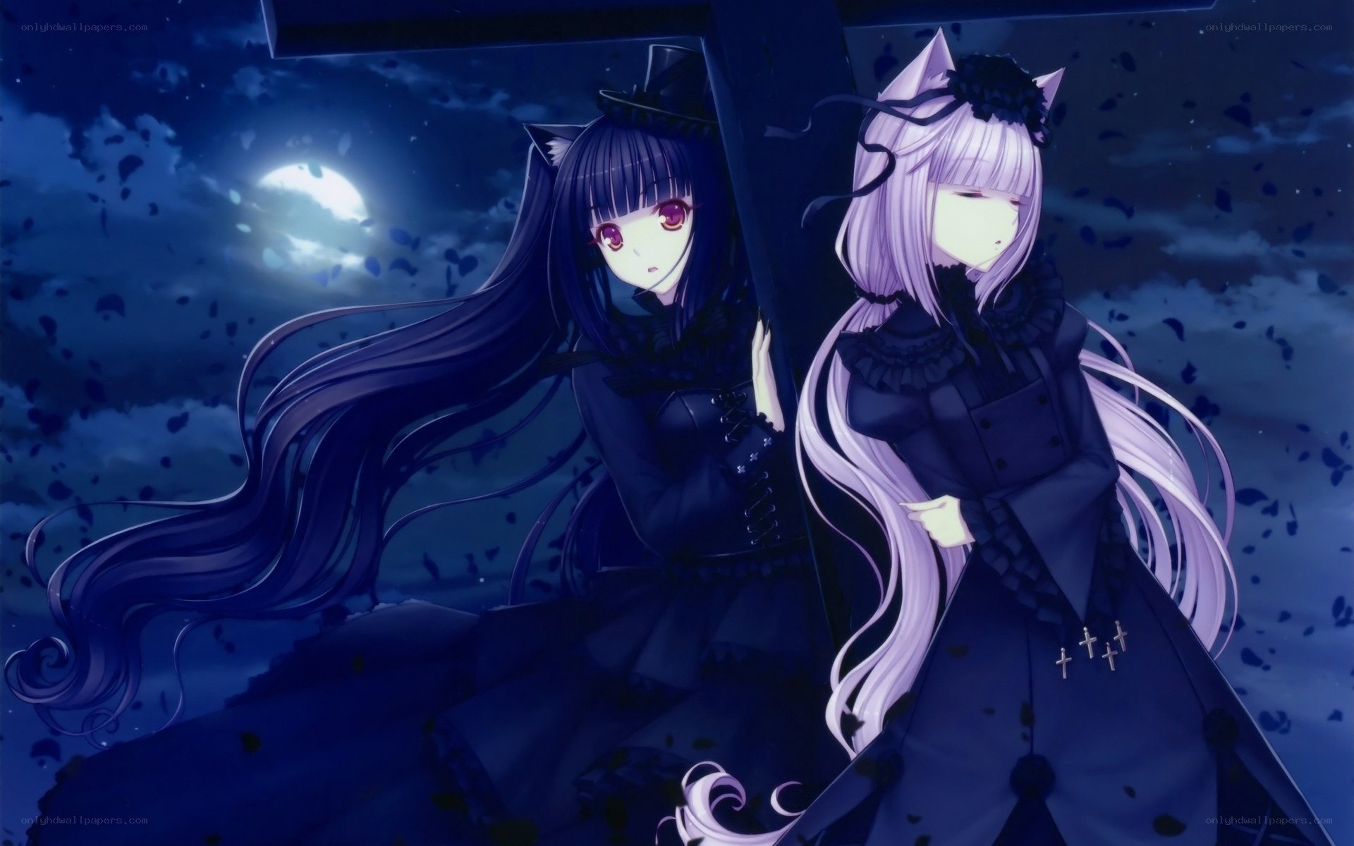 Two girls under a moonlit sky