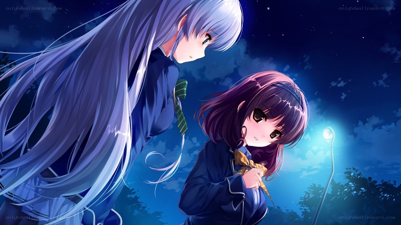 Two girls under a starry night