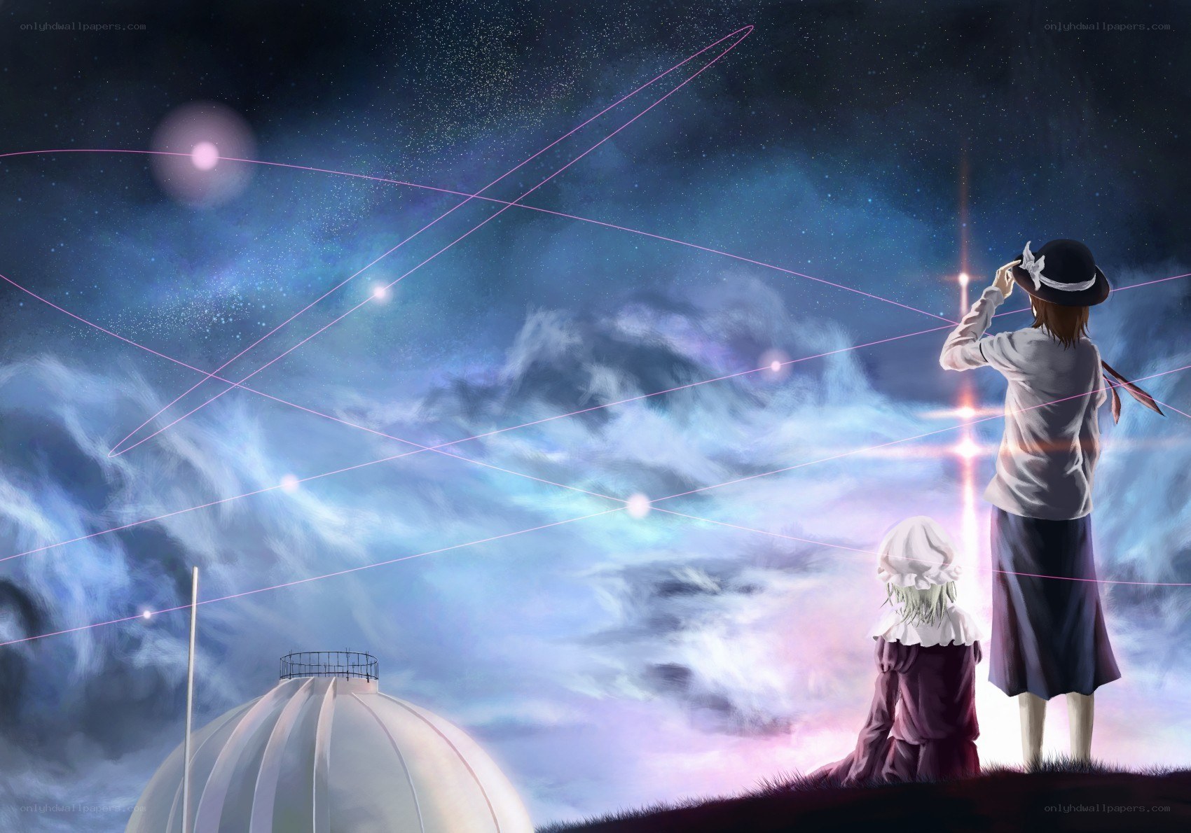 Two girls under a starry sky