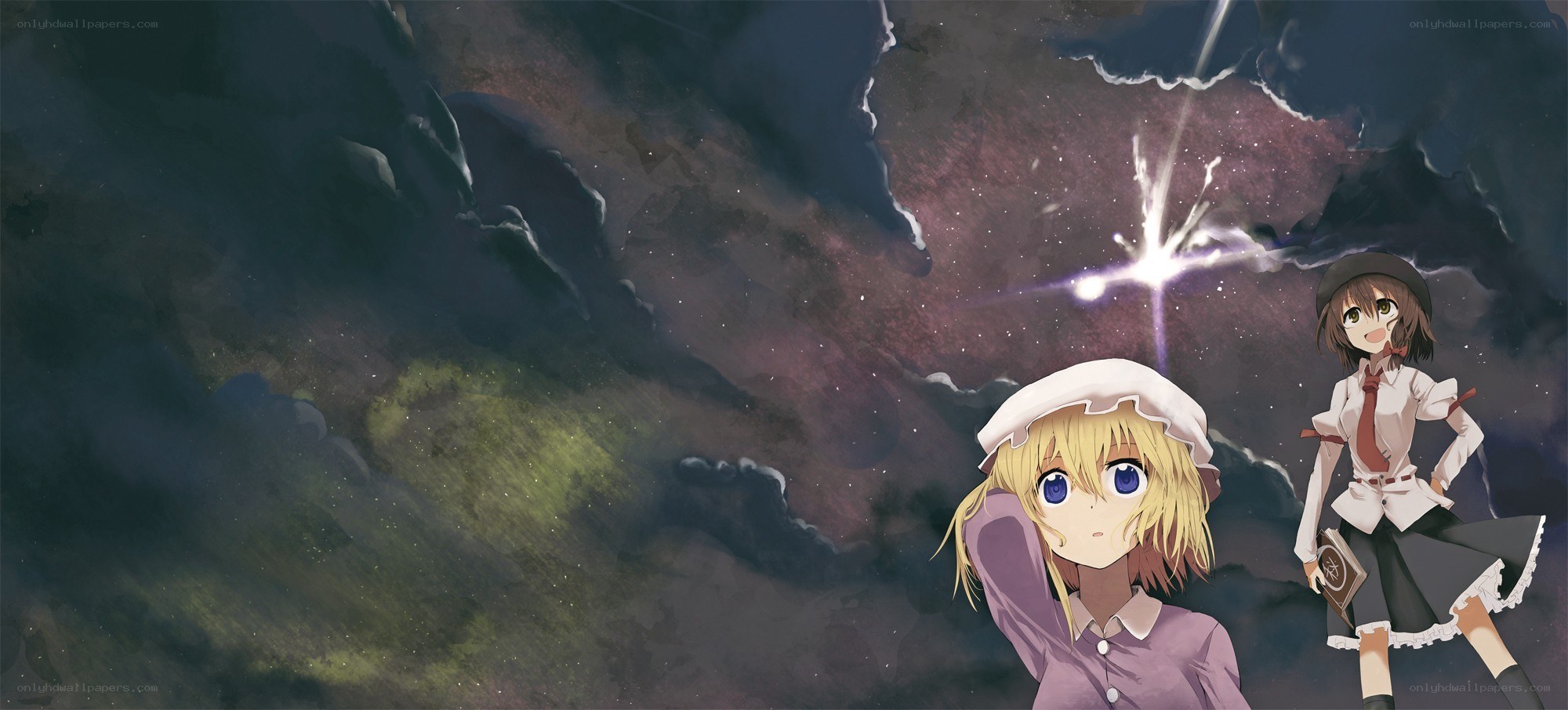 two girls under a starry sky