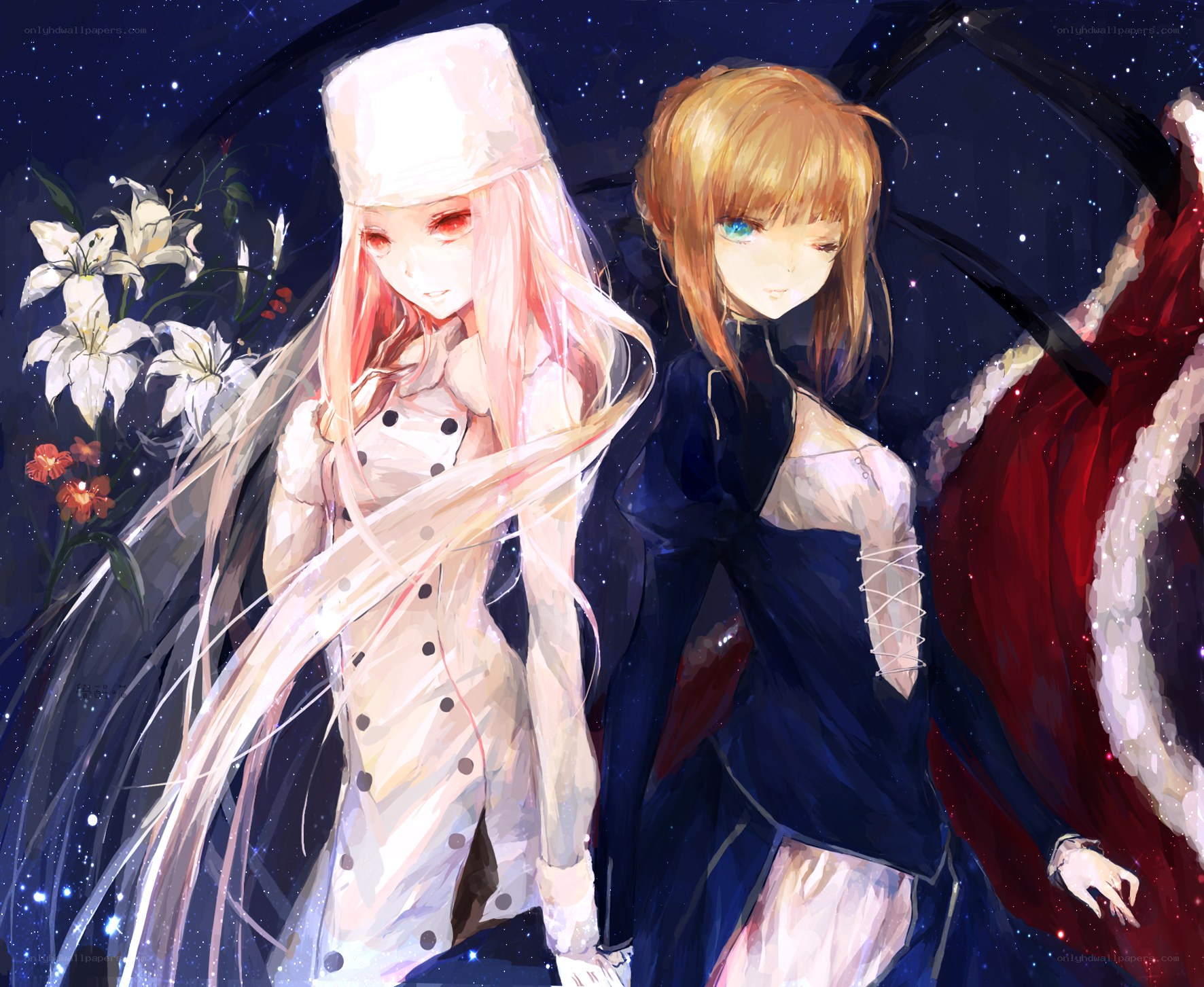 Two girls under a starry sky
