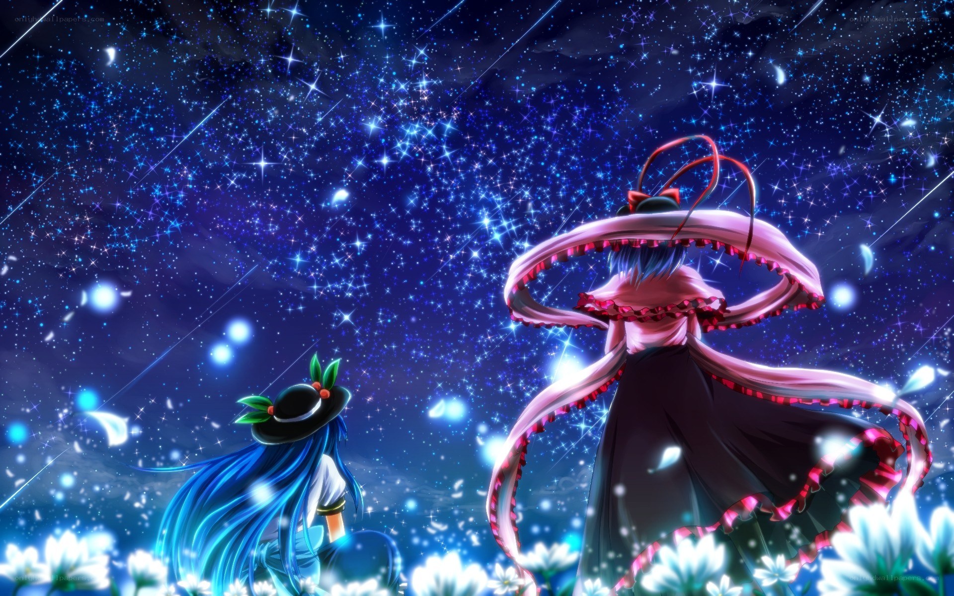 Two girls under a starry sky