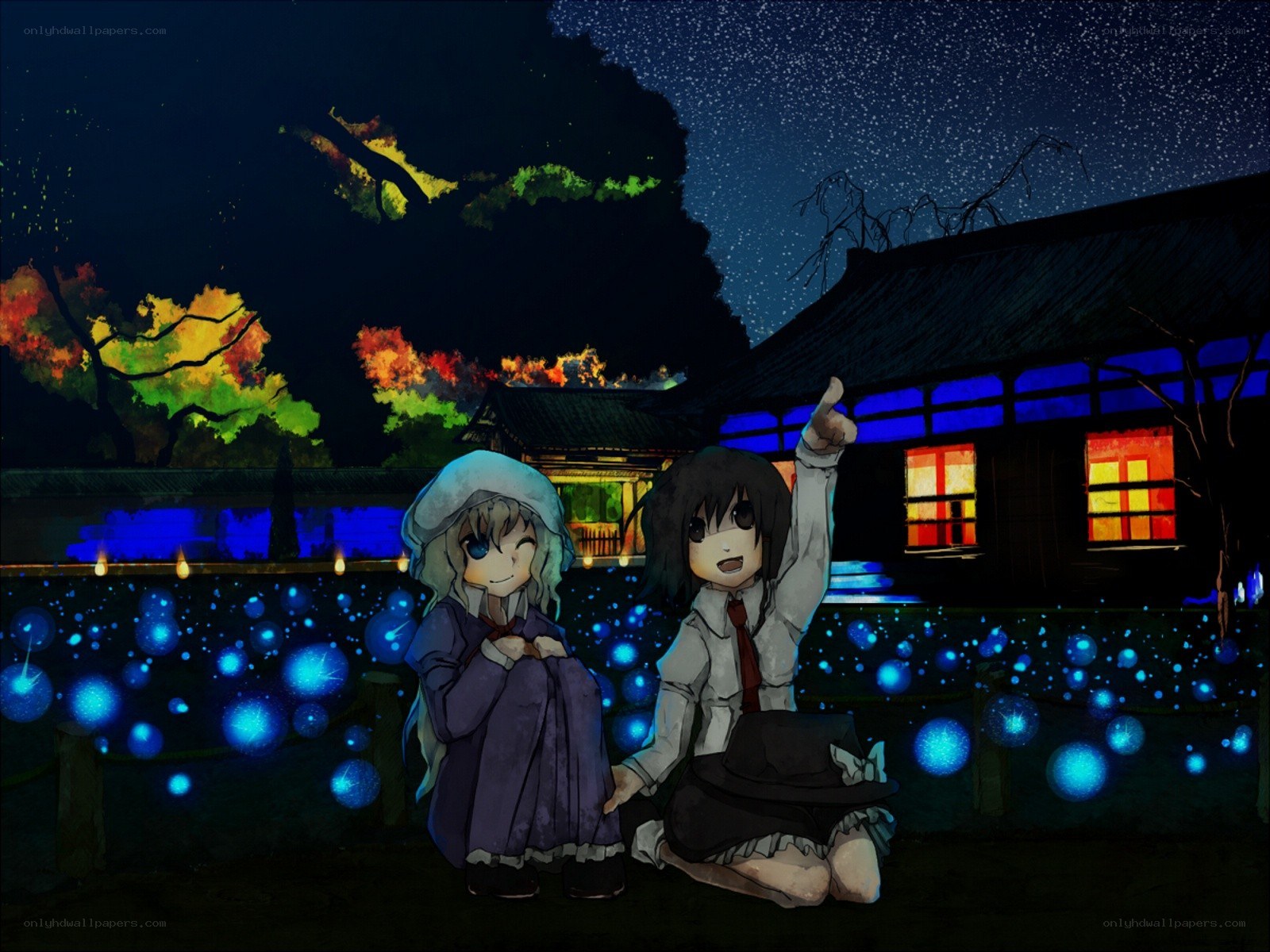Two girls under a starry sky