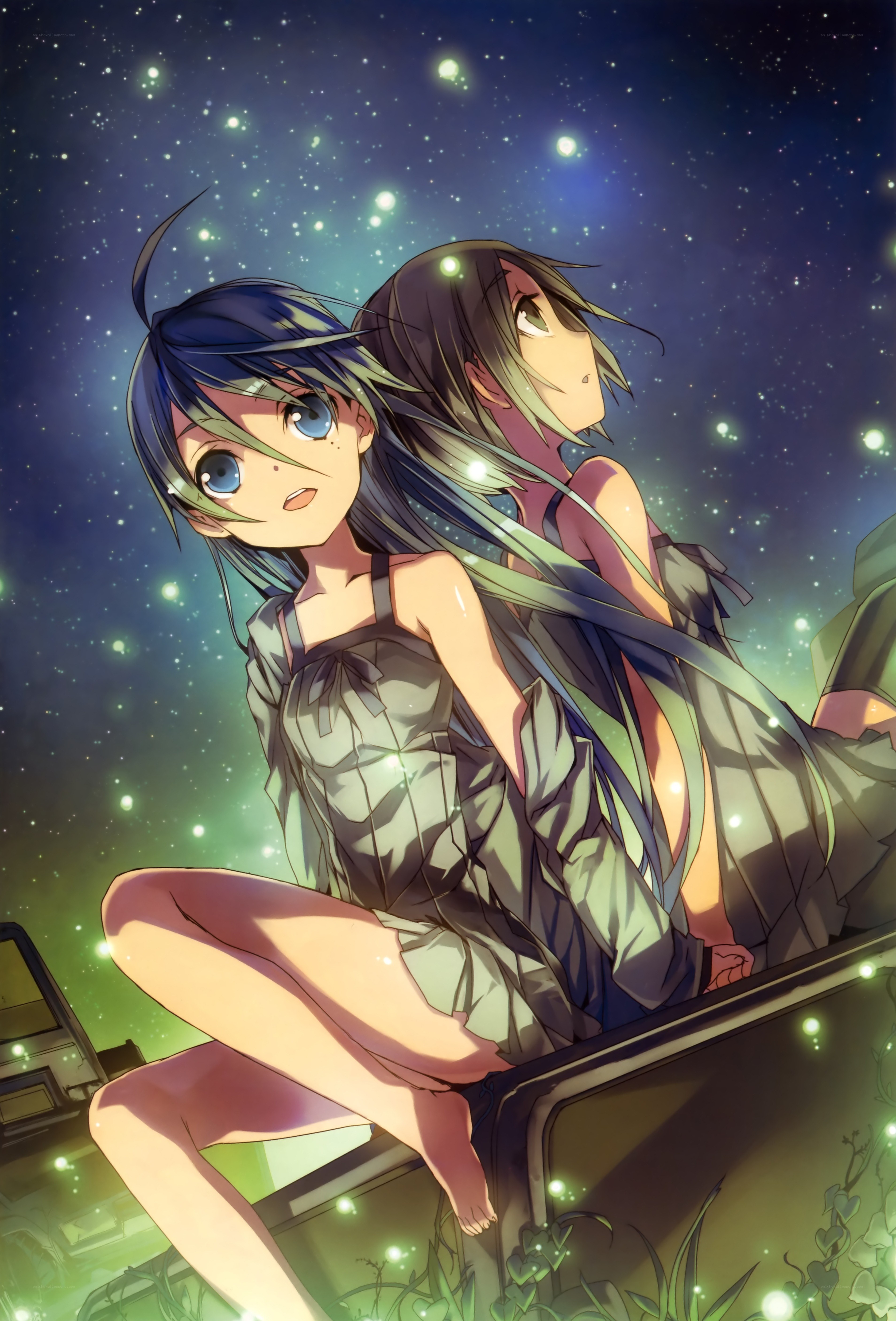 Two girls under a starry sky