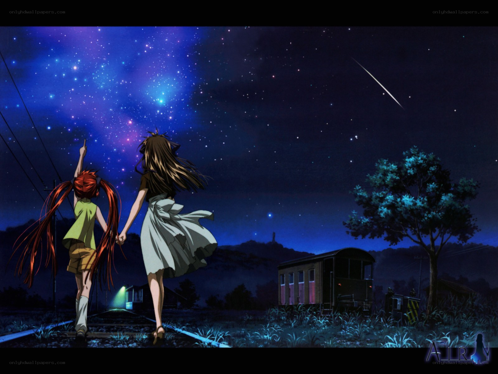 Two girls under a starry sky