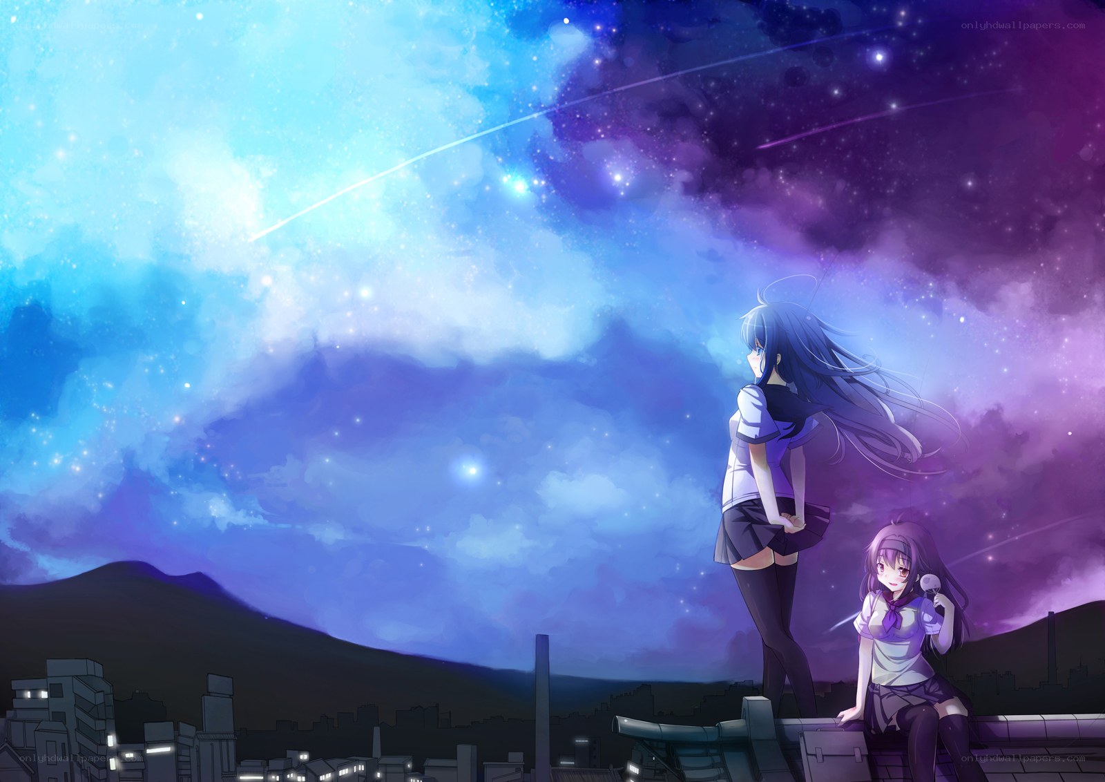Two girls under a starry sky