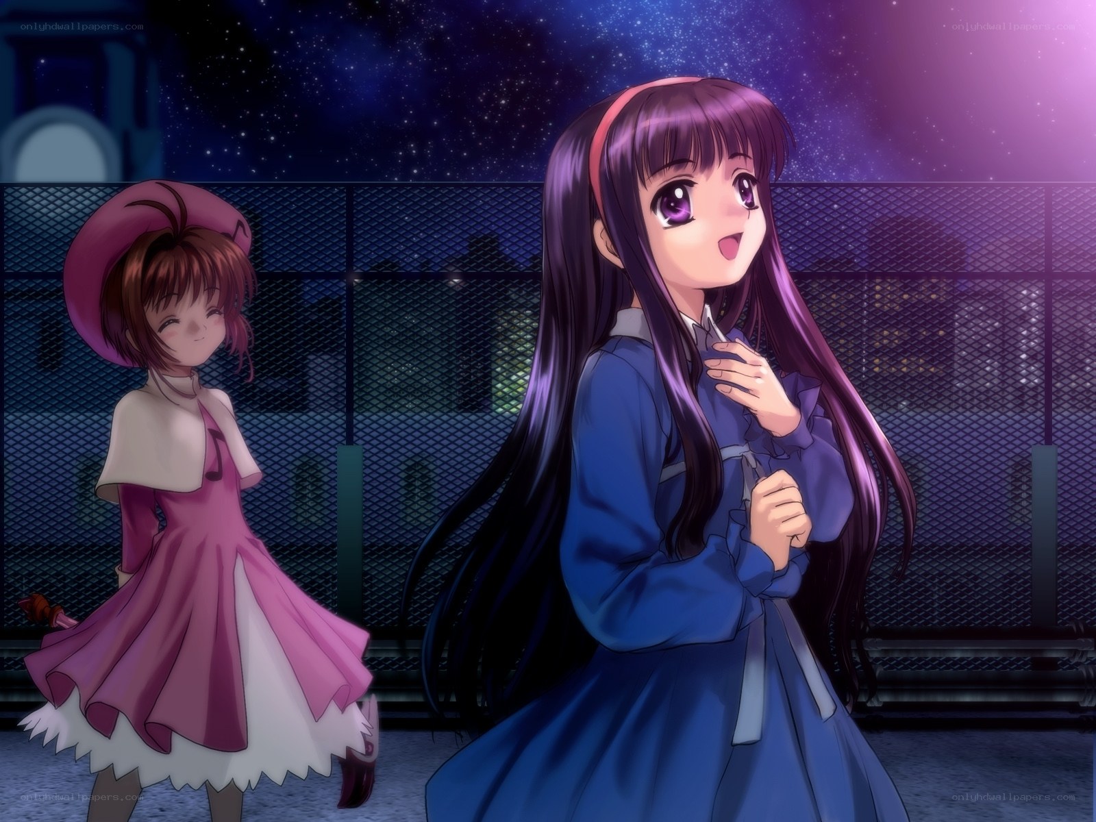 Two girls under a starry sky