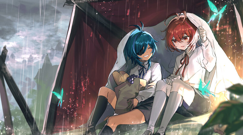 Two Girls under a Tent