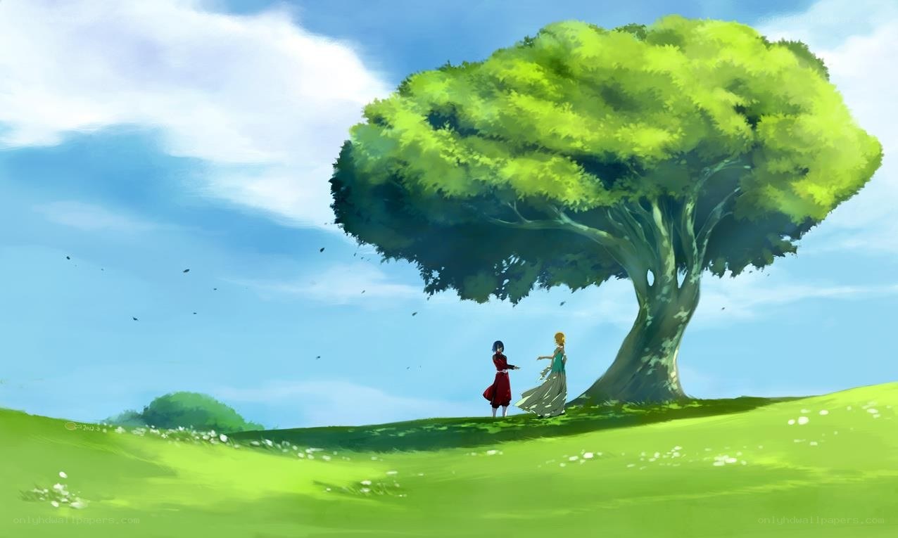 two girls under a tree