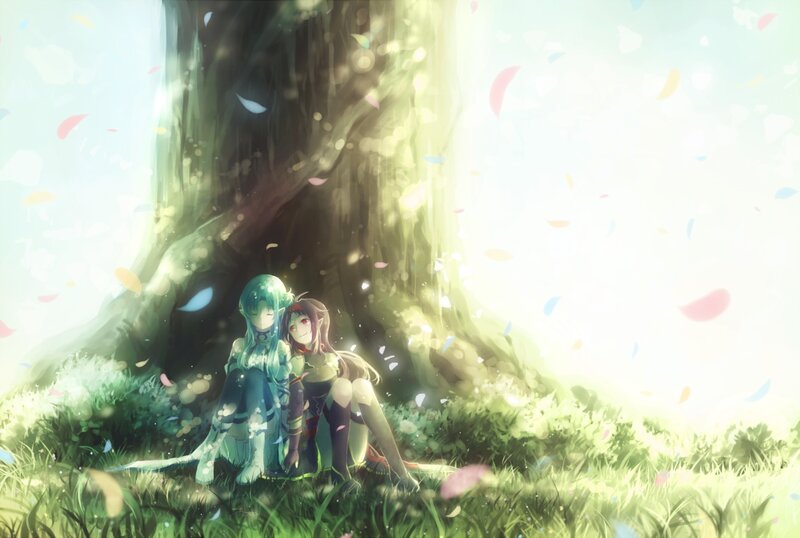Two Girls under a Tree — Green, Serene