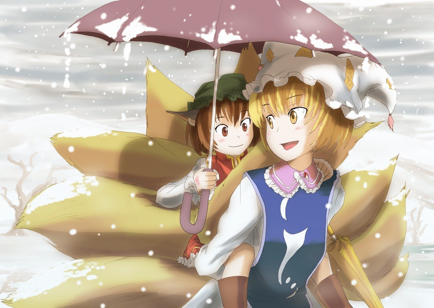 two girls under an umbrella
