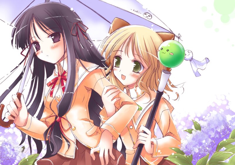 Two girls under an umbrella