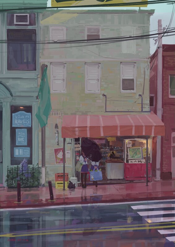 Two Girls under an Umbrella — Green