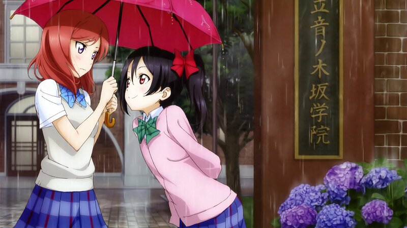 Two Girls under an Umbrella — Red