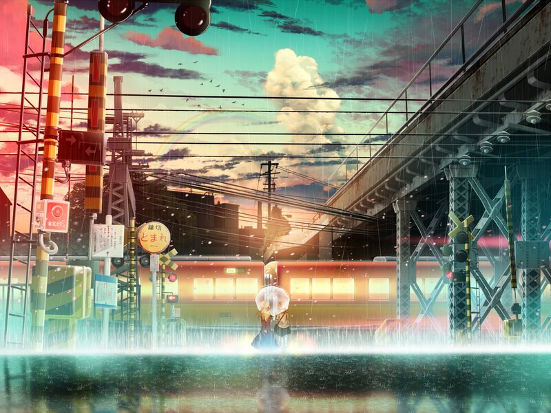 Two Girls under an Umbrella — Teal, Dramatic