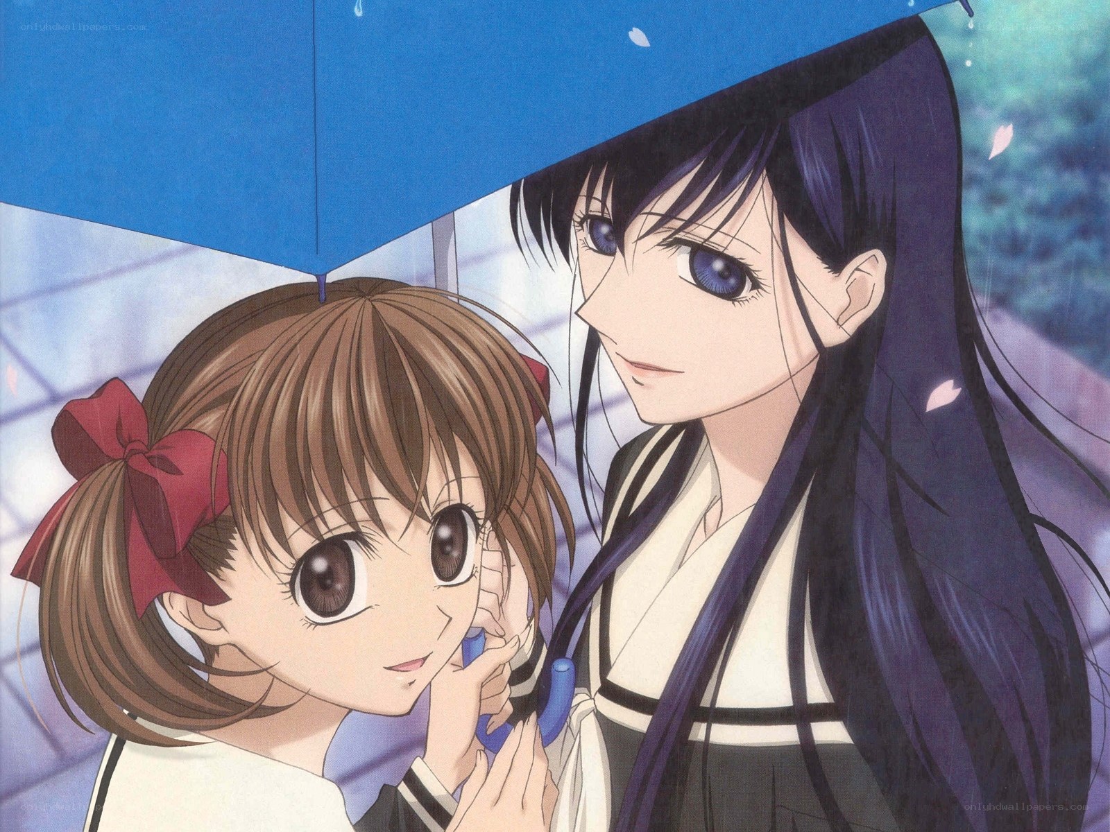 Two girls under an umbrella