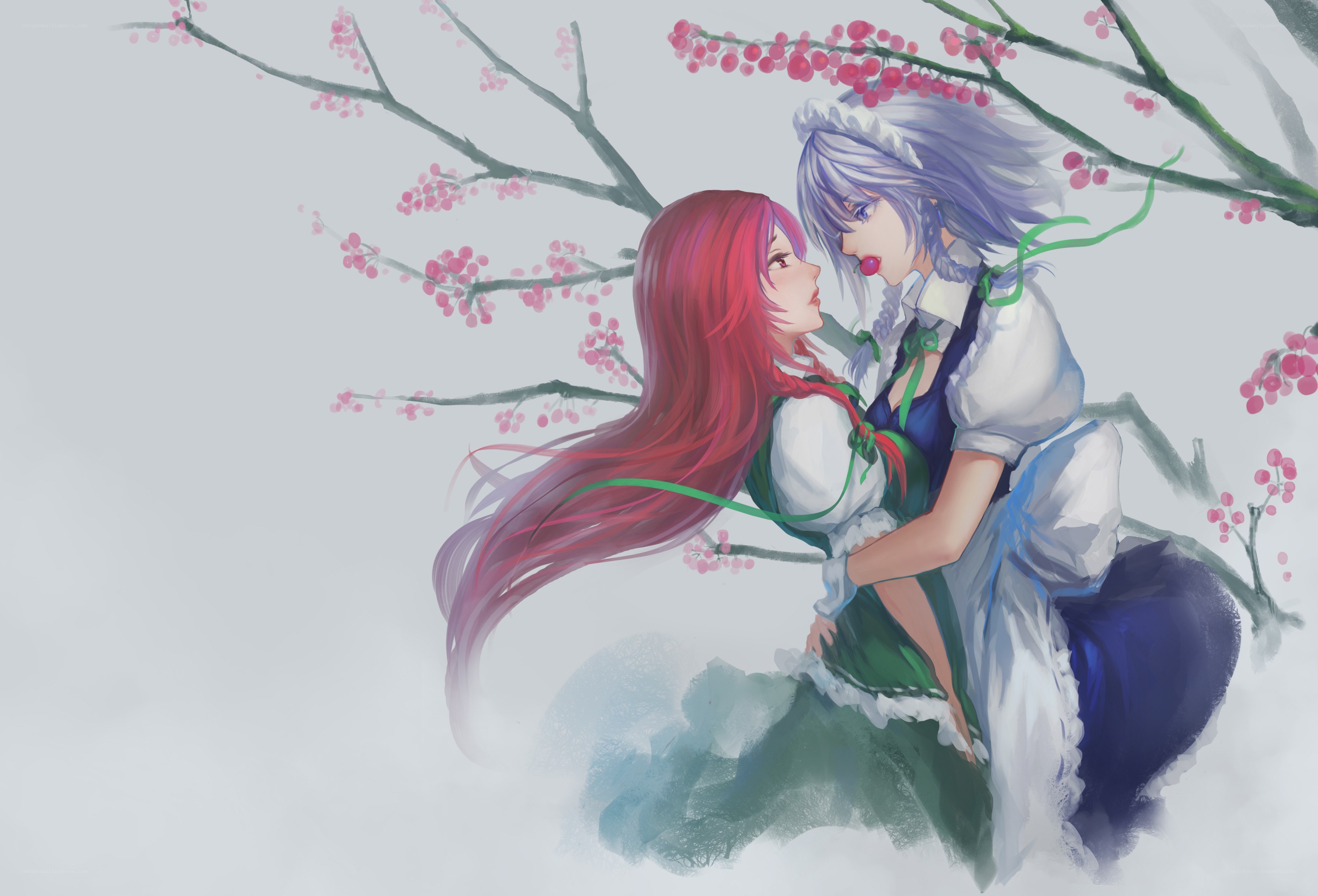 Two girls under cherry blossoms
