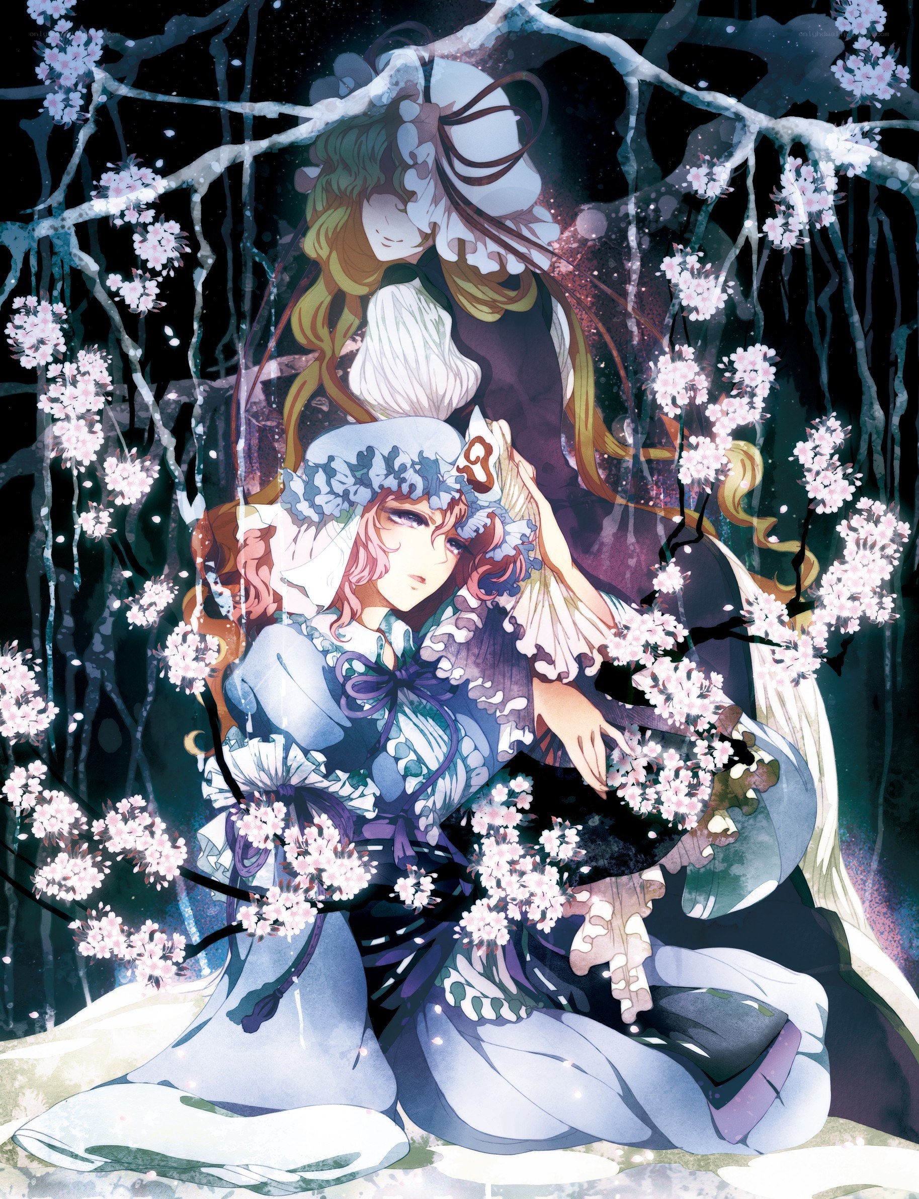 Two girls under cherry blossoms