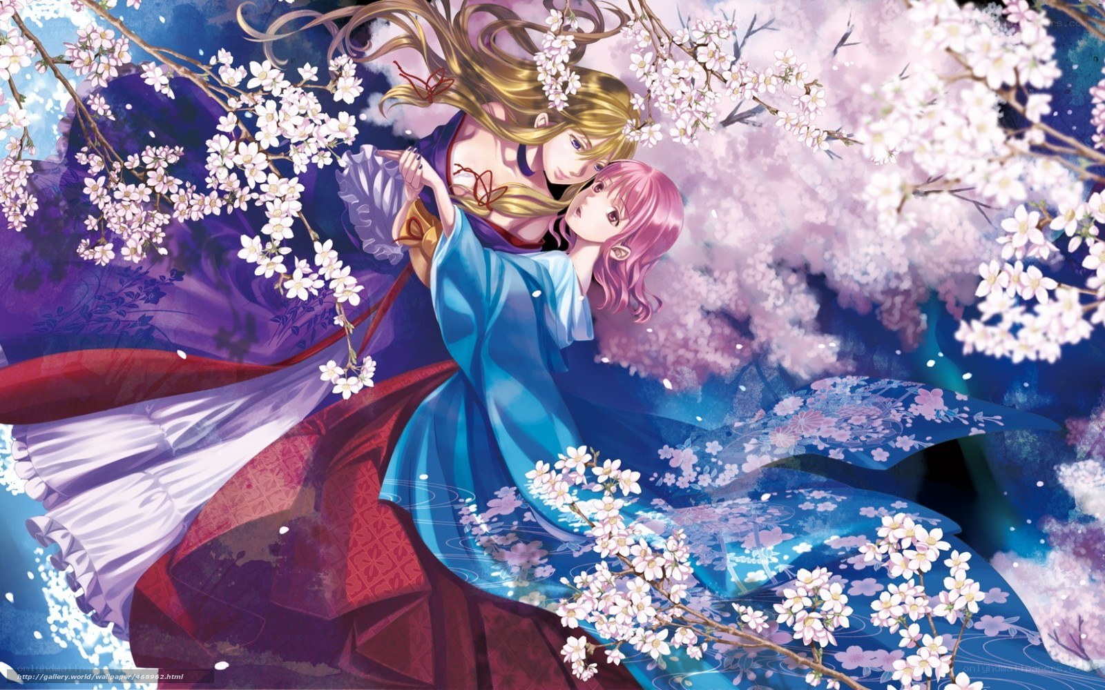 Two girls under cherry blossoms