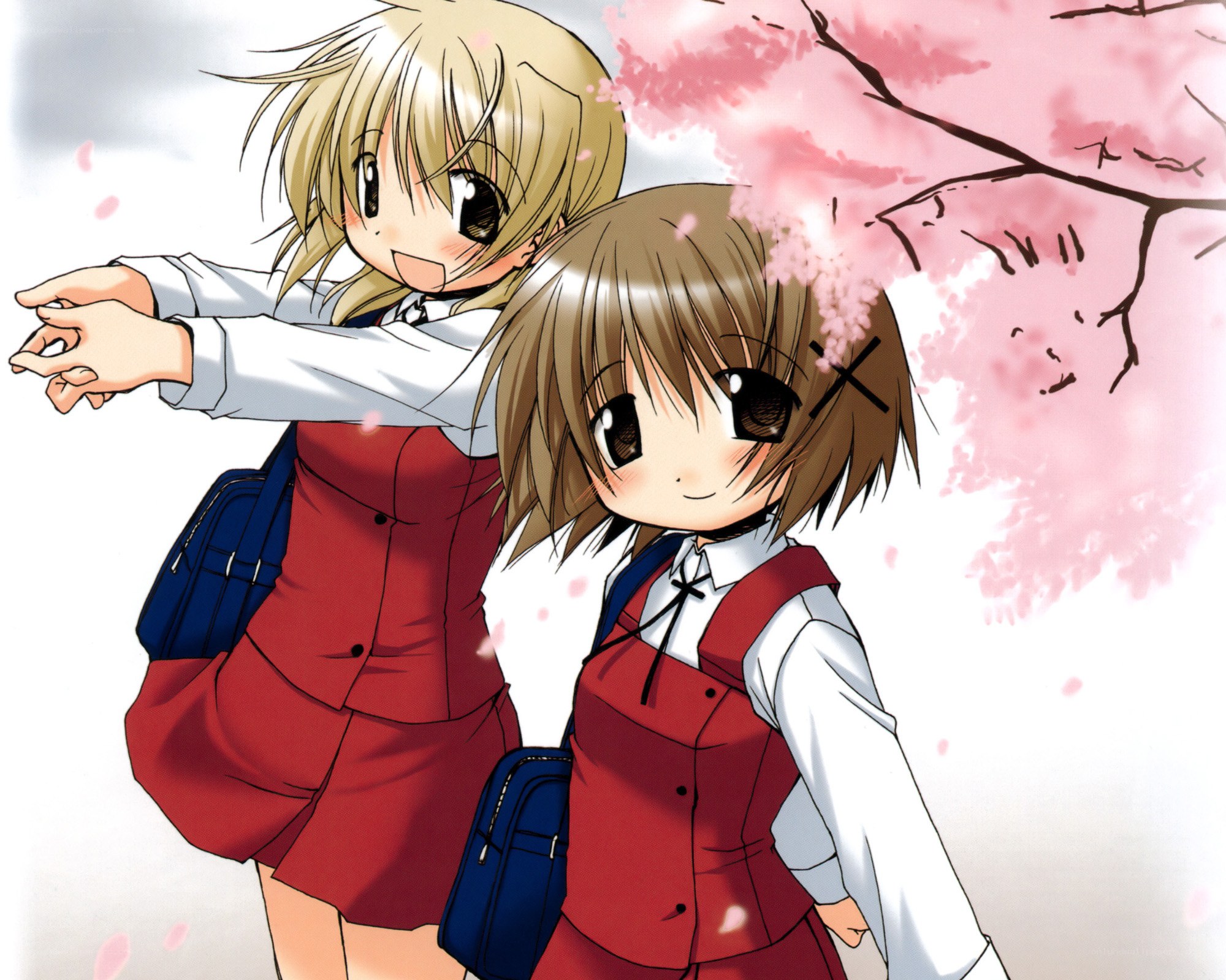Two girls under cherry blossoms