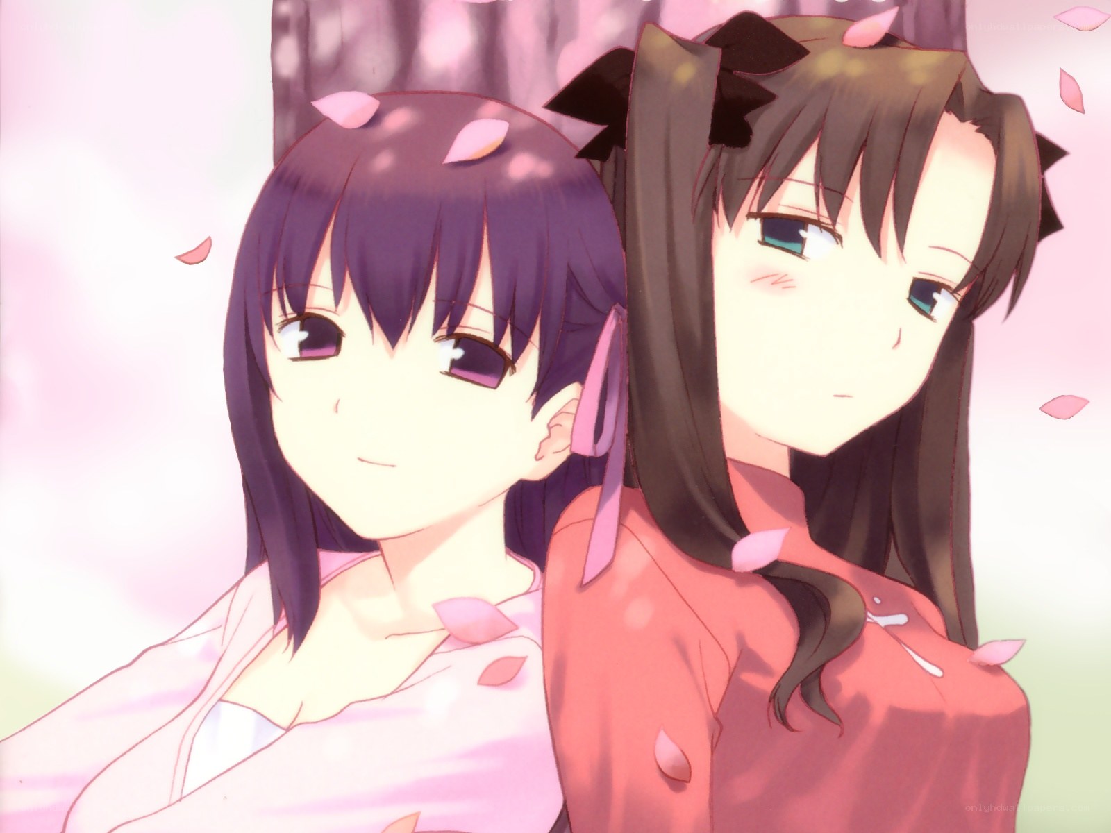 Two girls under cherry blossoms