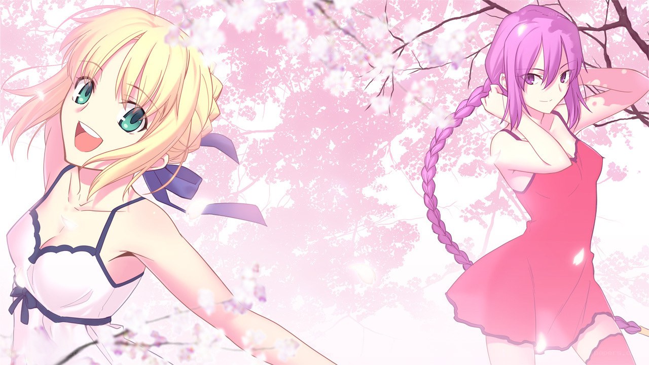Two girls under cherry blossoms