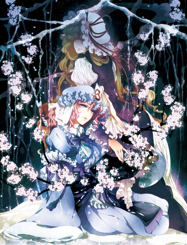 Two Girls under Cherry Blossoms — Blue, Serene, Night