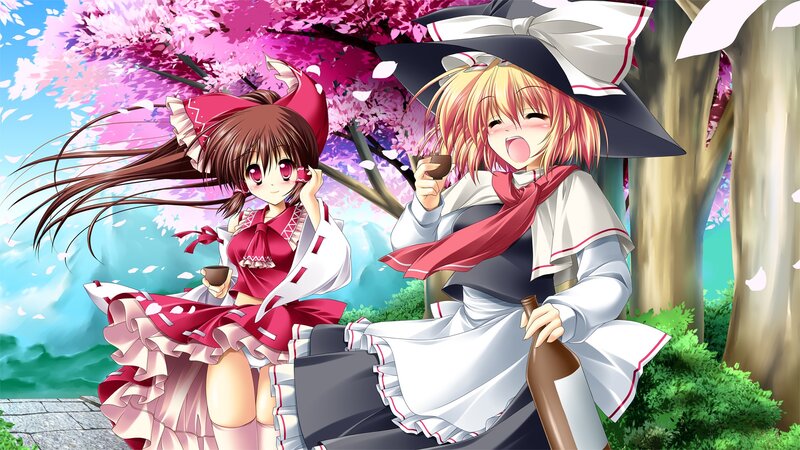 Two Girls under Cherry Blossoms — Pink, Peaceful, Spring, Anime