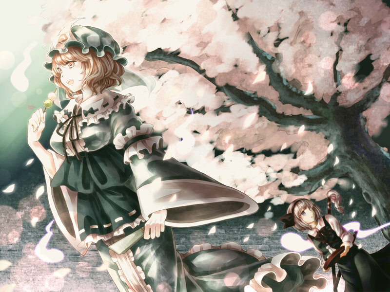 Two Girls under Cherry Blossoms — Pink, Serene, Spring, Anime